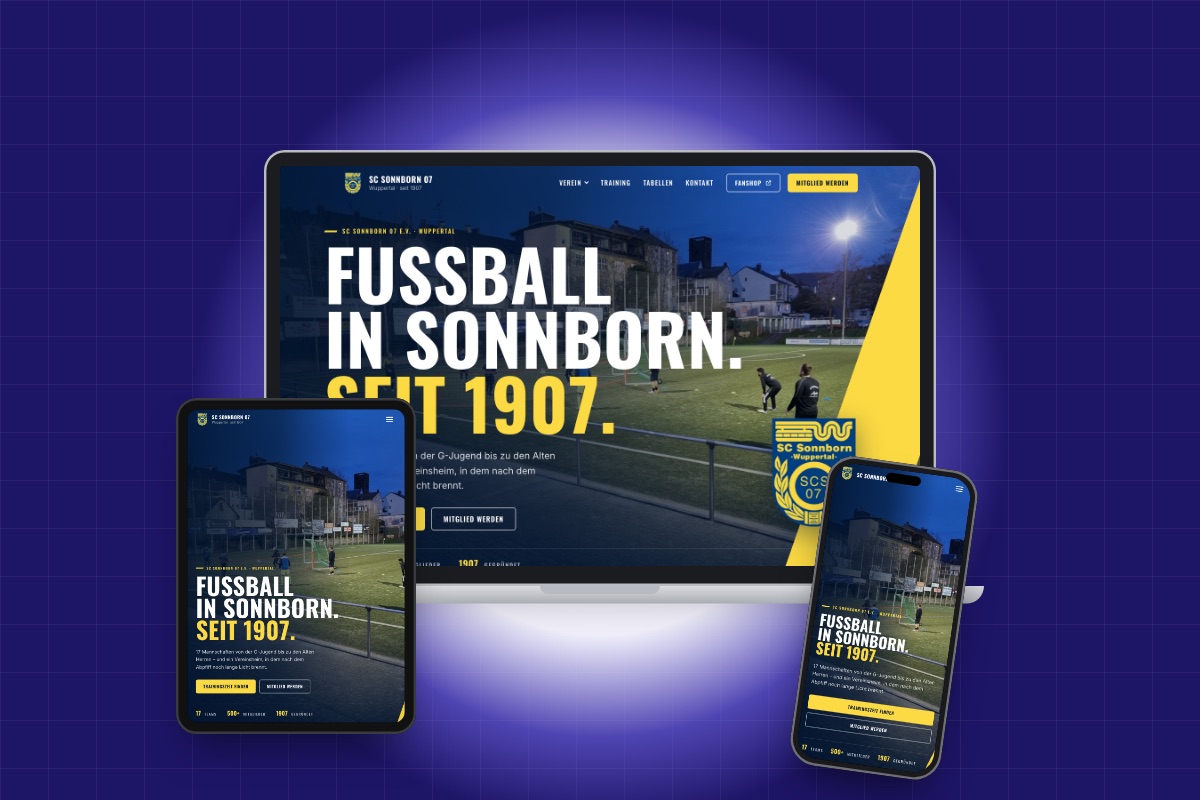 Neue Website des SC Sonnborn 07 auf Laptop, Tablet und Smartphone