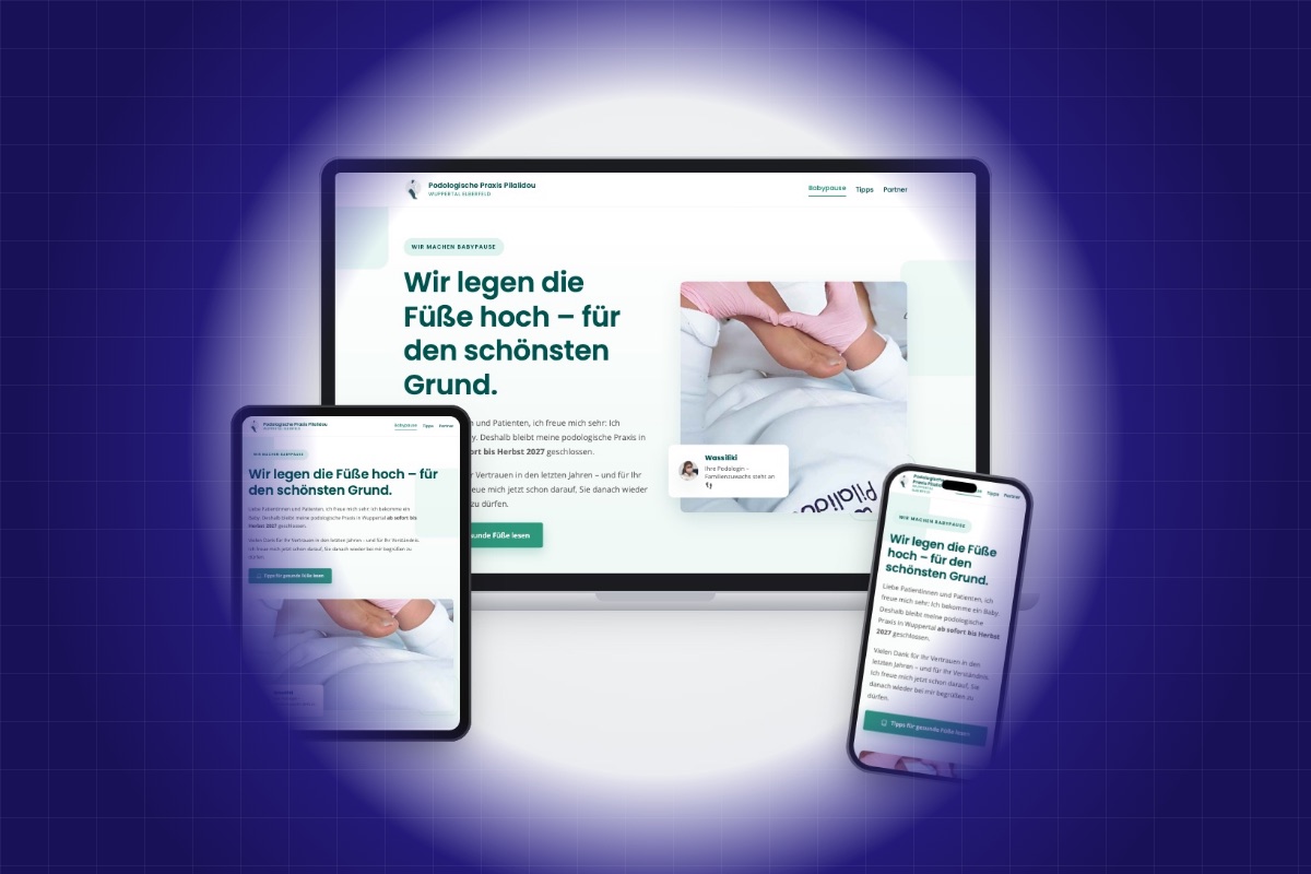 Titelbild: Website pausieren statt abschalten: Die Babypause der Podologischen Praxis Pilalidou