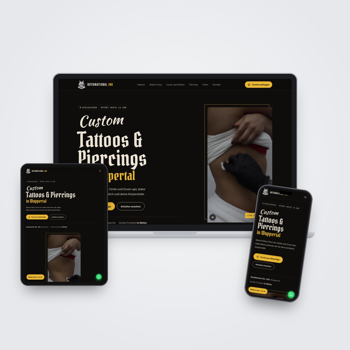 Website von International Ink auf Laptop, Tablet und Smartphone
