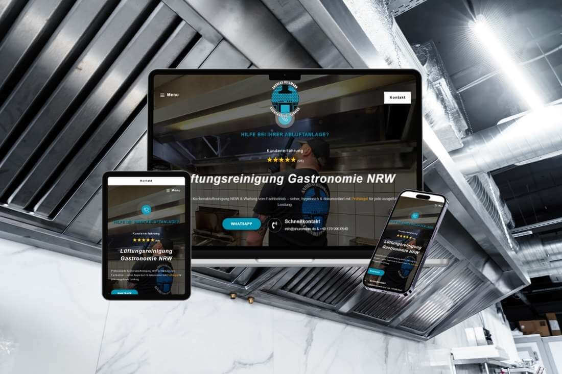 Website von Huismann Küchenabluft Service auf mehreren Geräten