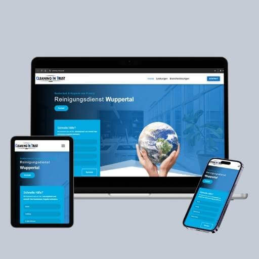 Website von Cleaning in Trust GmbH auf Laptop, Tablet und Smartphone