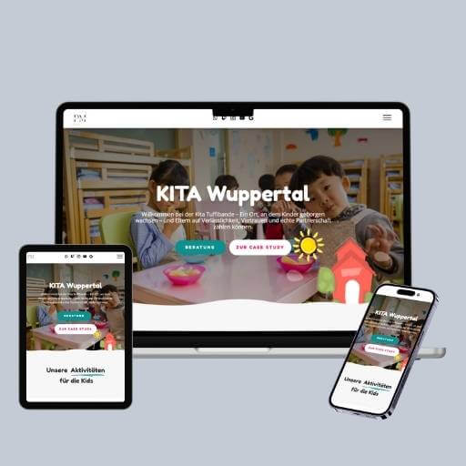 Website von KITA Wuppertal auf Laptop, Tablet und Smartphone