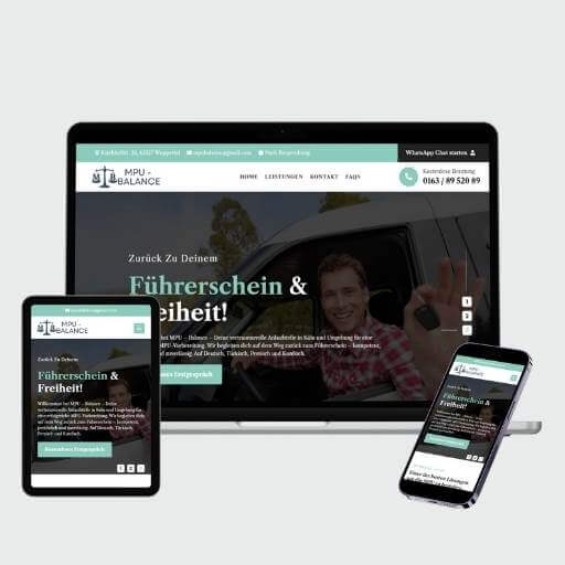 Website von MPU-Balance auf Laptop, Tablet und Smartphone