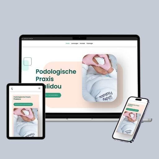 Website von Podologie Pilalidou auf Laptop, Tablet und Smartphone