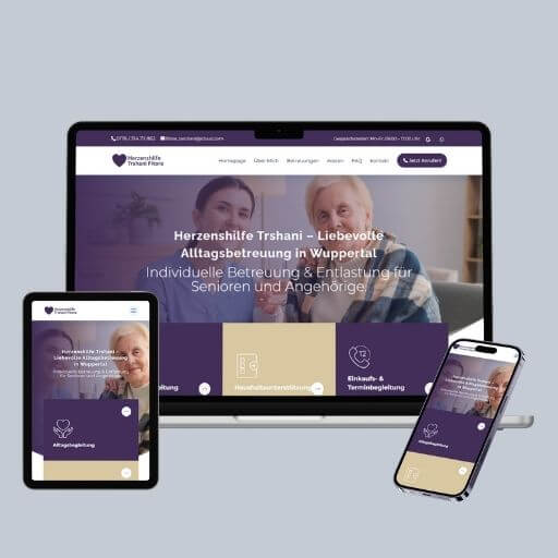 Website von Herzenshilfe Trshani auf Laptop, Tablet und Smartphone