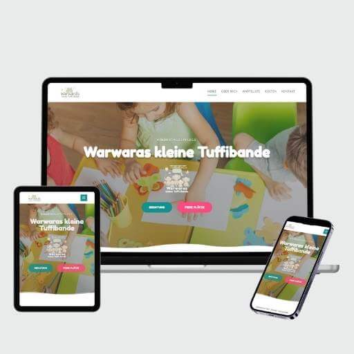 Website von Warwaras kleine Tuffibande auf Laptop, Tablet und Smartphone
